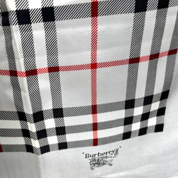 Burberrys 100% Silk Scarf 34" Nova Check Plaid Equestrian Knight Gray Black (61) - Picture 12 of 14